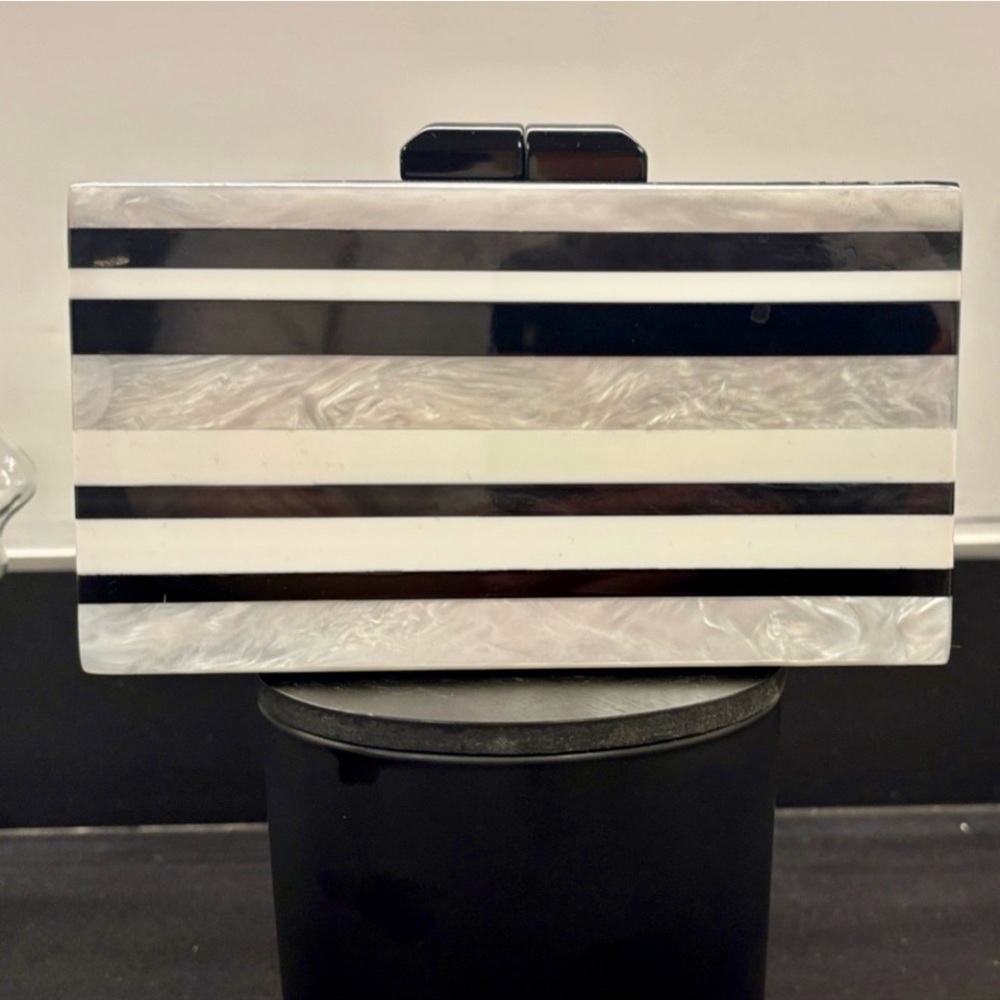 NWT- bebe- Black and White Striped Clutch